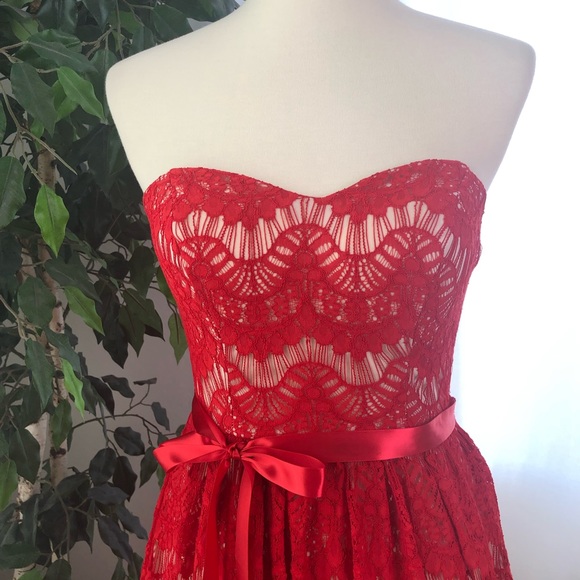 B. Darlin 7 8 Dress Red Lace Strapless Valentine - Picture 3 of 8